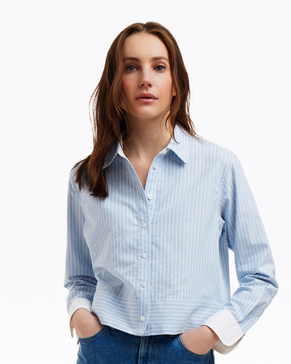 Long Sleeve Cropped Button Down in Oxford Shirting