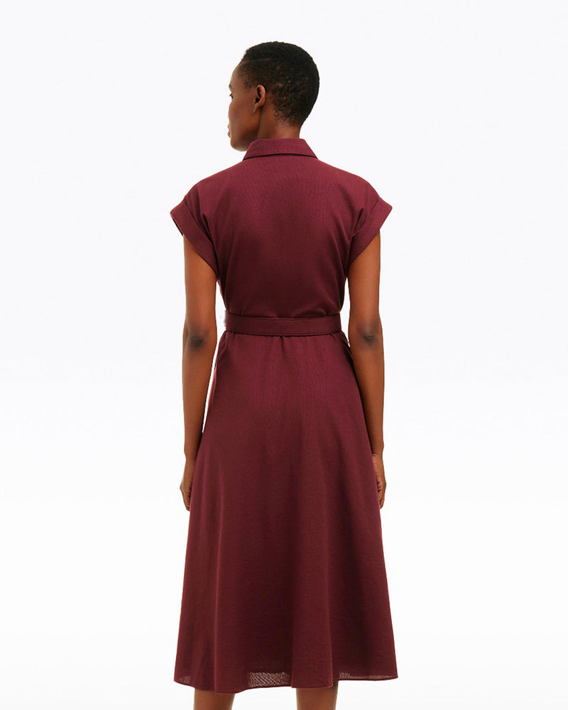 Presley Embroidered Midi Shirtdress in Raspberry Pink