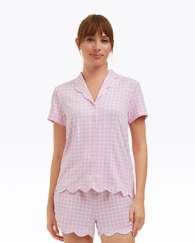 Scallop Sara Pajama Set in Pink Gingham