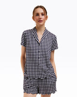 Scallop Sara Pajama Set in Navy Gingham