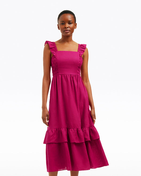 Carrie Midi Dress in Raspberry Pink