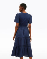 Cleo Mixed Media Midi Dress in Navy