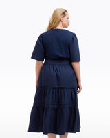 Cleo Mixed Media Midi Dress in Navy