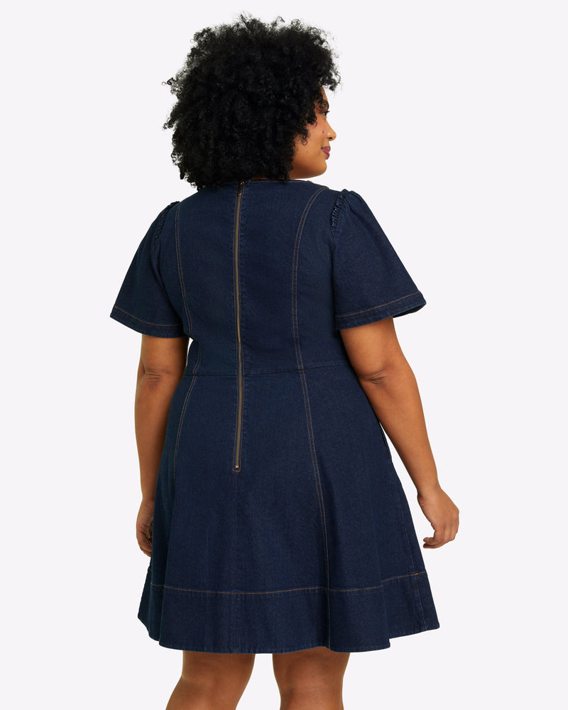 Faith Love Circle Mini Dress in Dark Wash