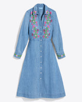Cecilia Embroidered Shirtdress in Denim