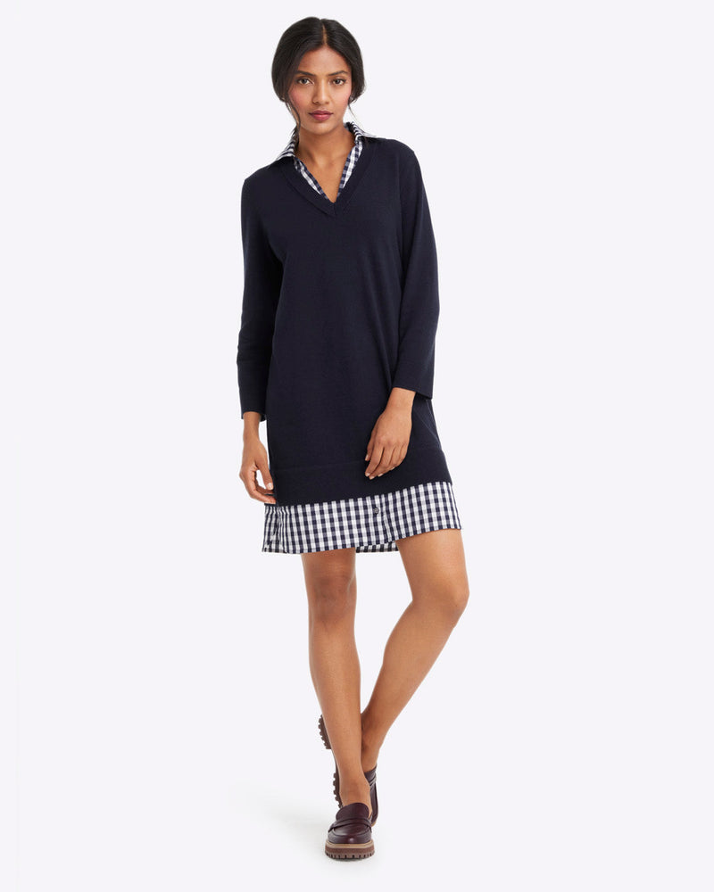 Wool and Cotton Combo Sweaterdress in Navy