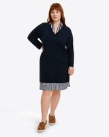 Wool and Cotton Combo Sweaterdress in Navy