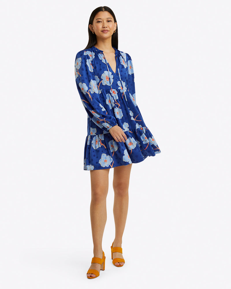 Connie Long Sleeve Mini Dress in Printed Dot Jacquard