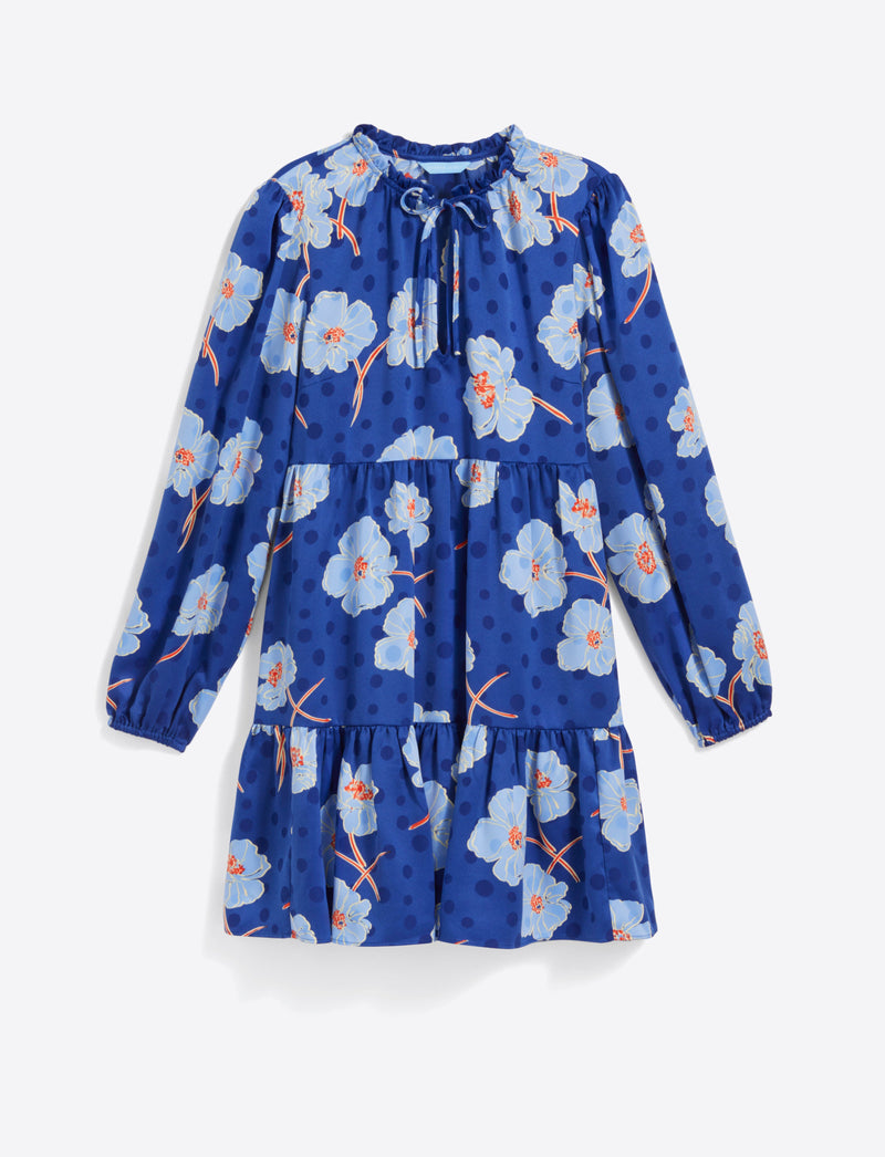 Connie Long Sleeve Mini Dress in Printed Dot Jacquard