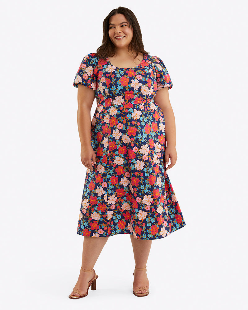 Julianne Midi Dress in Stretch Poplin
