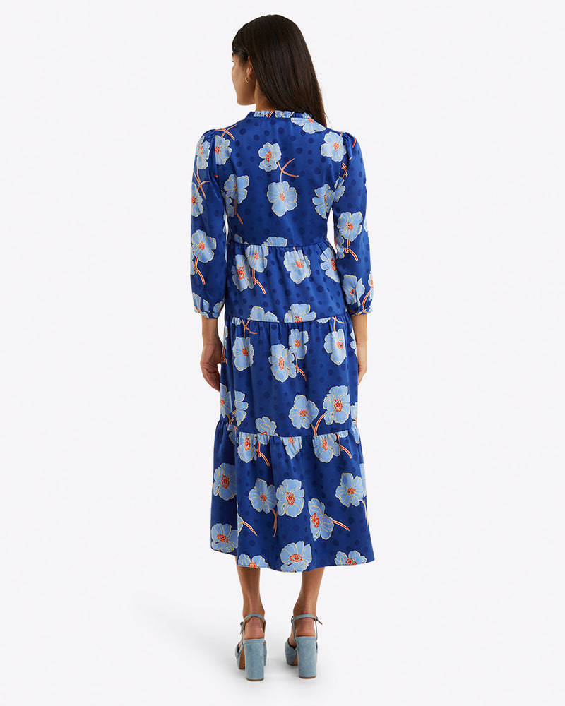 Katie Midi Dress in Printed Dot Jacquard