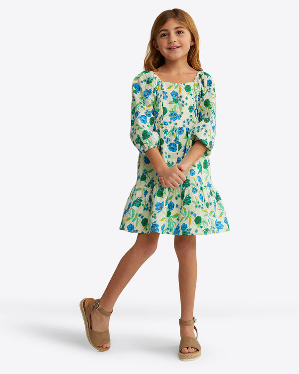 Girls Smocked Long Sleeve Dress in Linen