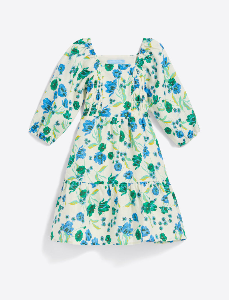 Girls Smocked Long Sleeve Dress in Linen