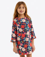Girls Ruffle Shift Dress in Stretch Poplin