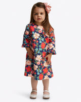 Girls Ruffle Shift Dress in Stretch Poplin