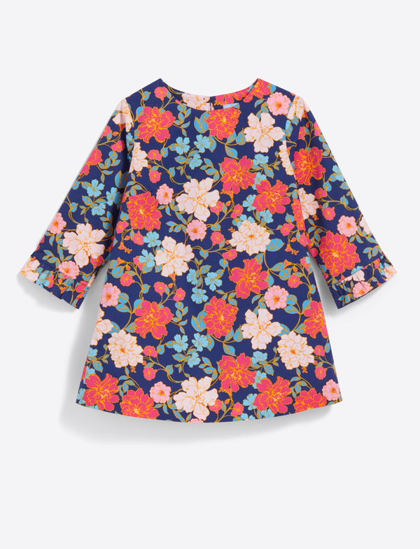 Girls Ruffle Shift Dress in Stretch Poplin