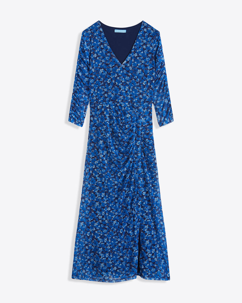 Selena V-Neck Midi Dress in Blue Scattered Ditsy