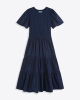 Cleo Mixed Media Midi Dress in Navy