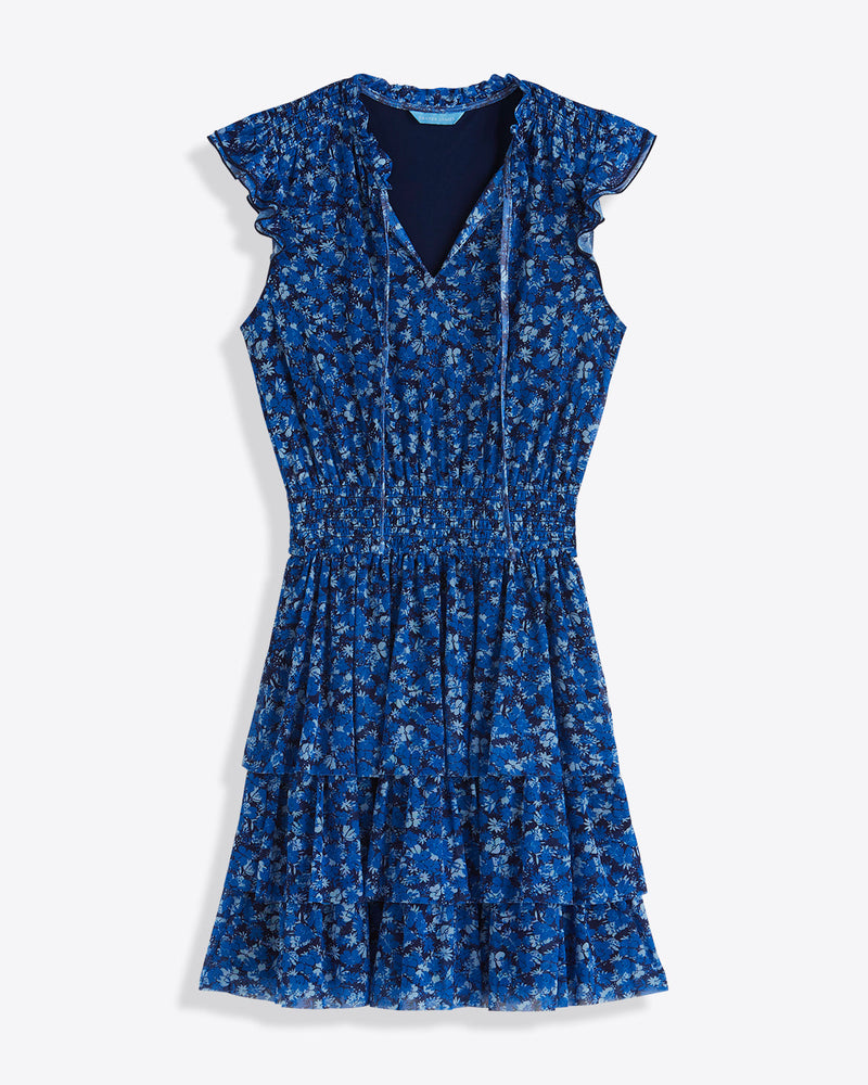 Alana Tiered Dress in Blue Scattered Ditsy