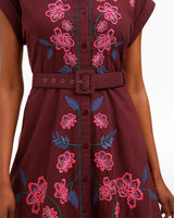 Presley Embroidered Midi Shirtdress in Raspberry Pink