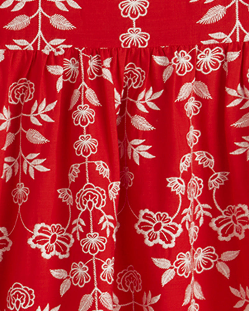 Simone Embroidered Mini Dress in Red Floral Embroidery