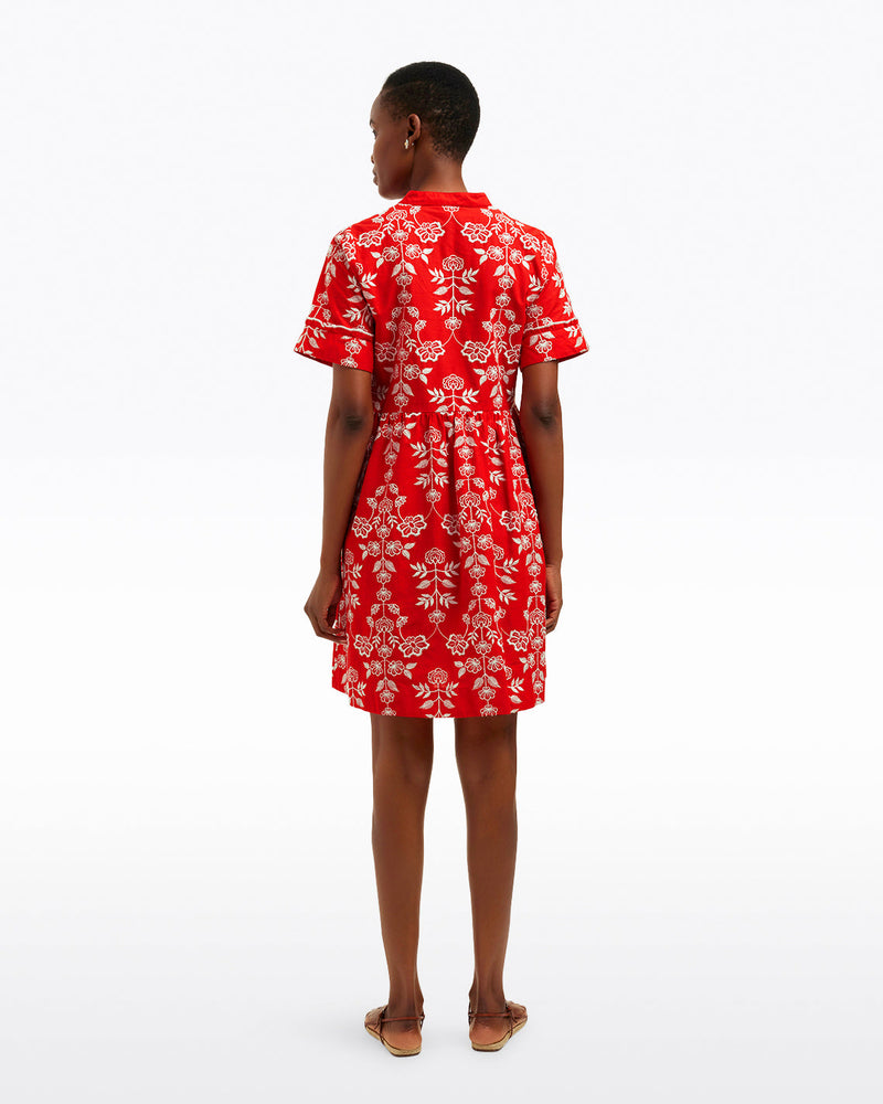 Simone Embroidered Mini Dress in Red Floral Embroidery