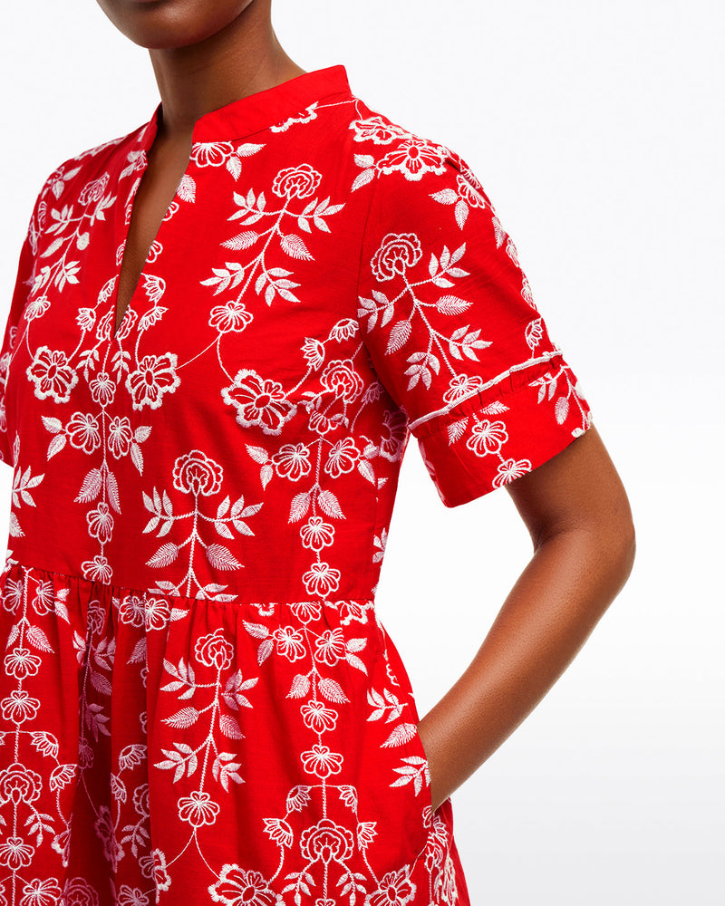 Simone Embroidered Mini Dress in Red Floral Embroidery