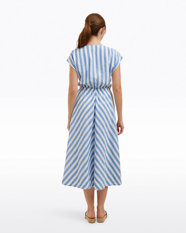 Haven Short Sleeve Midi Shirtdress in Wave Stripe