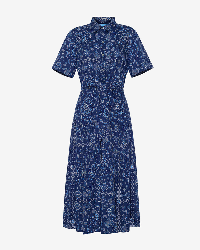 Riley Midi Shirtdress in Bandana Blue