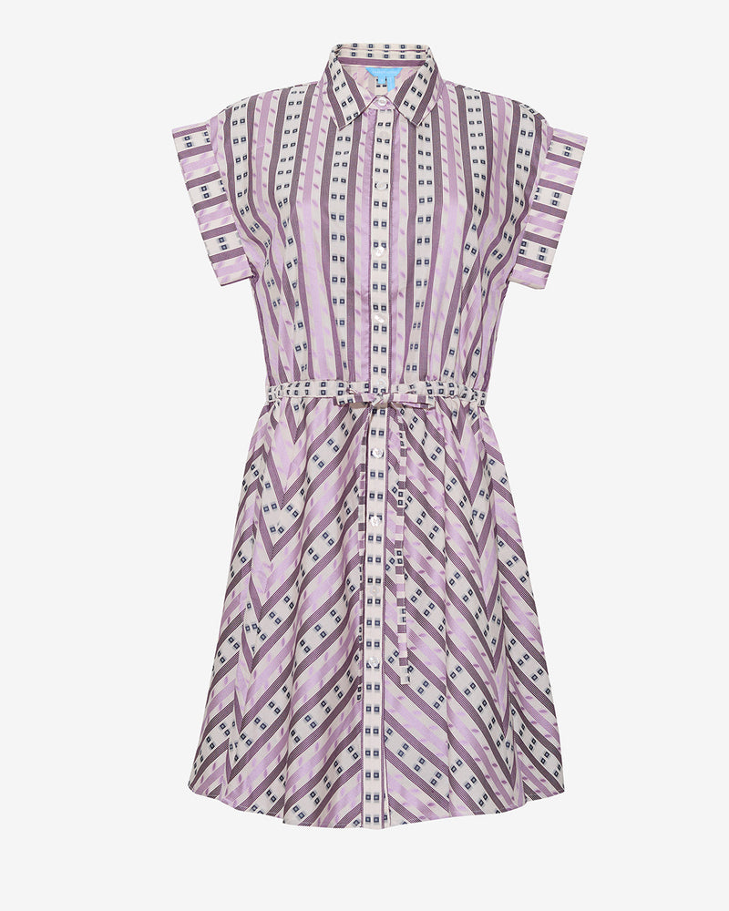 Phoebe Mini Shirtdress in Dotted Stripes Jacquard