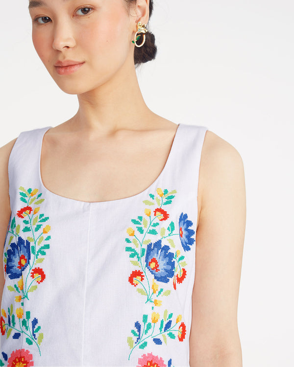 Primrose Mini Dress with Floral Embroidery