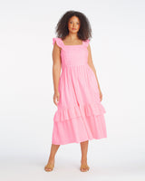 Carrie Midi Dress in Pink Seersucker