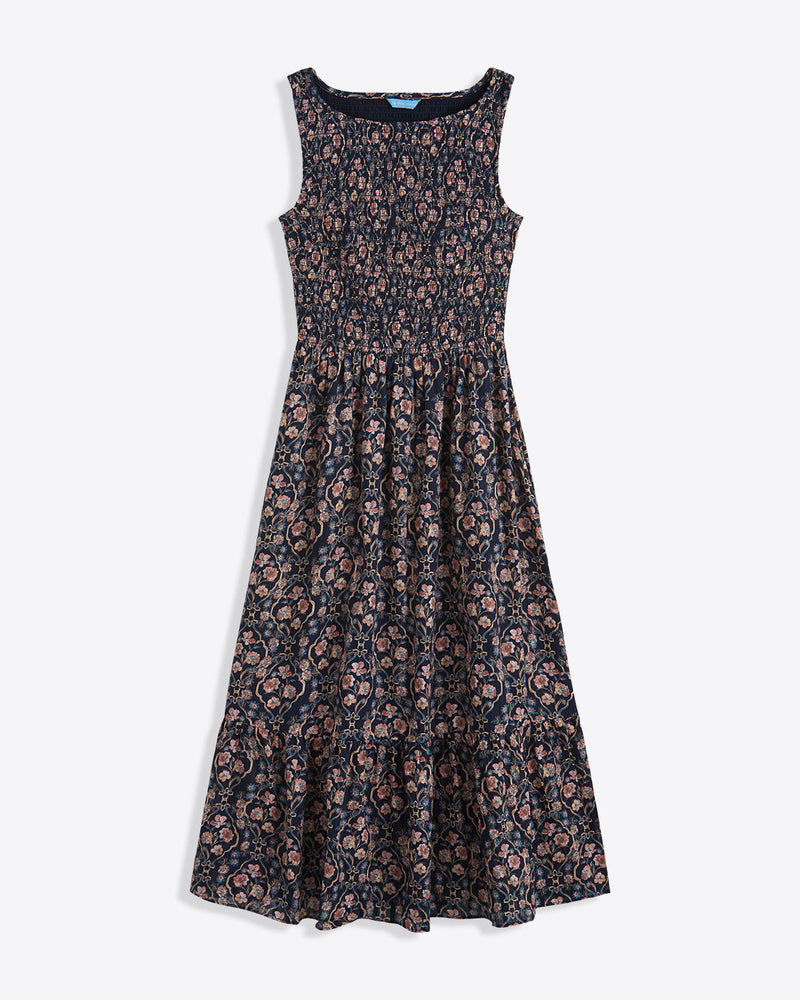 Wren Sleeveless Smocked Midi Dress in Twilight Vines