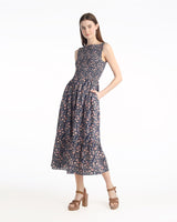 Wren Sleeveless Smocked Midi Dress in Twilight Vines