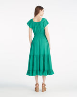 Berkeley Smocked Waist Midi Dress in Green