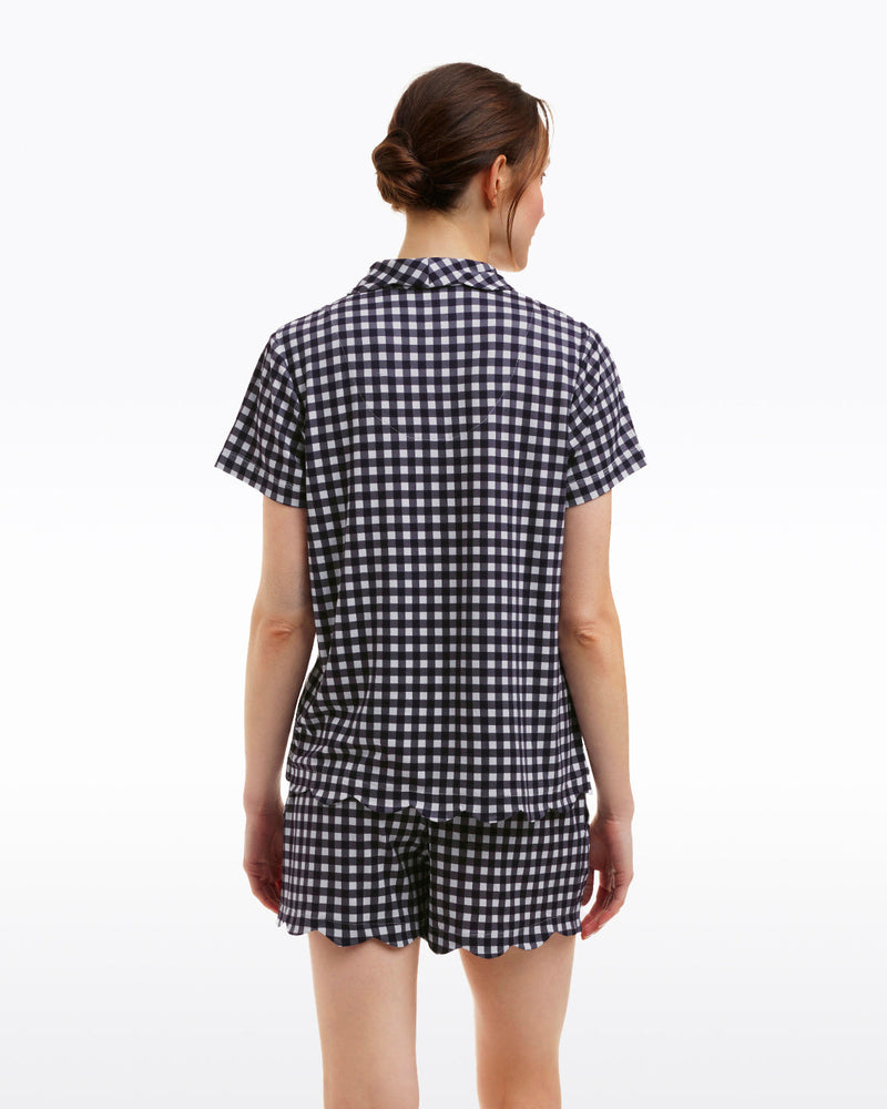 Scallop Sara Pajama Set in Navy Gingham