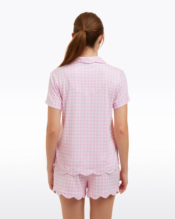Scallop Sara Pajama Set in Pink Gingham