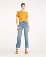 Straight Leg Cuffed Denim