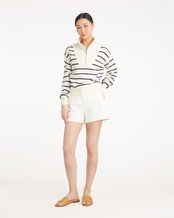 Striped Quarter Zip Sweater in Mariner Stripe