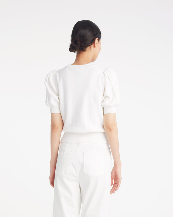 Short Sleeve Sweater with Floral Embroidery