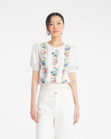 Short Sleeve Sweater with Floral Embroidery