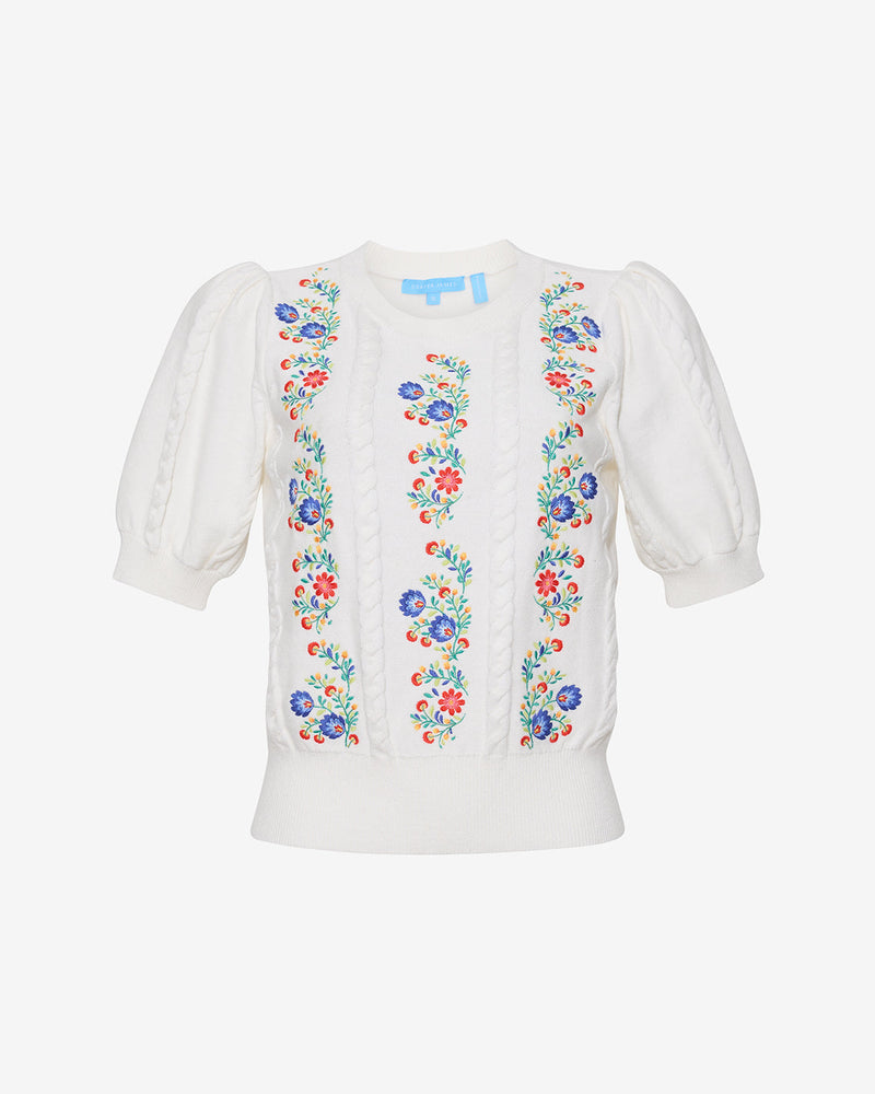 Short Sleeve Sweater with Floral Embroidery
