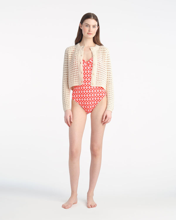 Crochet Sweater Cardigan in Beige