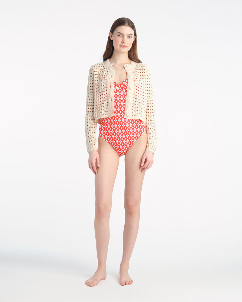 Crochet Sweater Cardigan in Beige