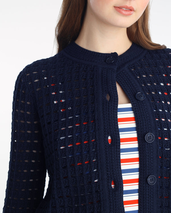Crochet Sweater Cardigan in Nassau Navy