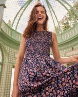 Wren Sleeveless Smocked Midi Dress in Twilight Vines