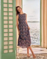 Wren Sleeveless Smocked Midi Dress in Twilight Vines