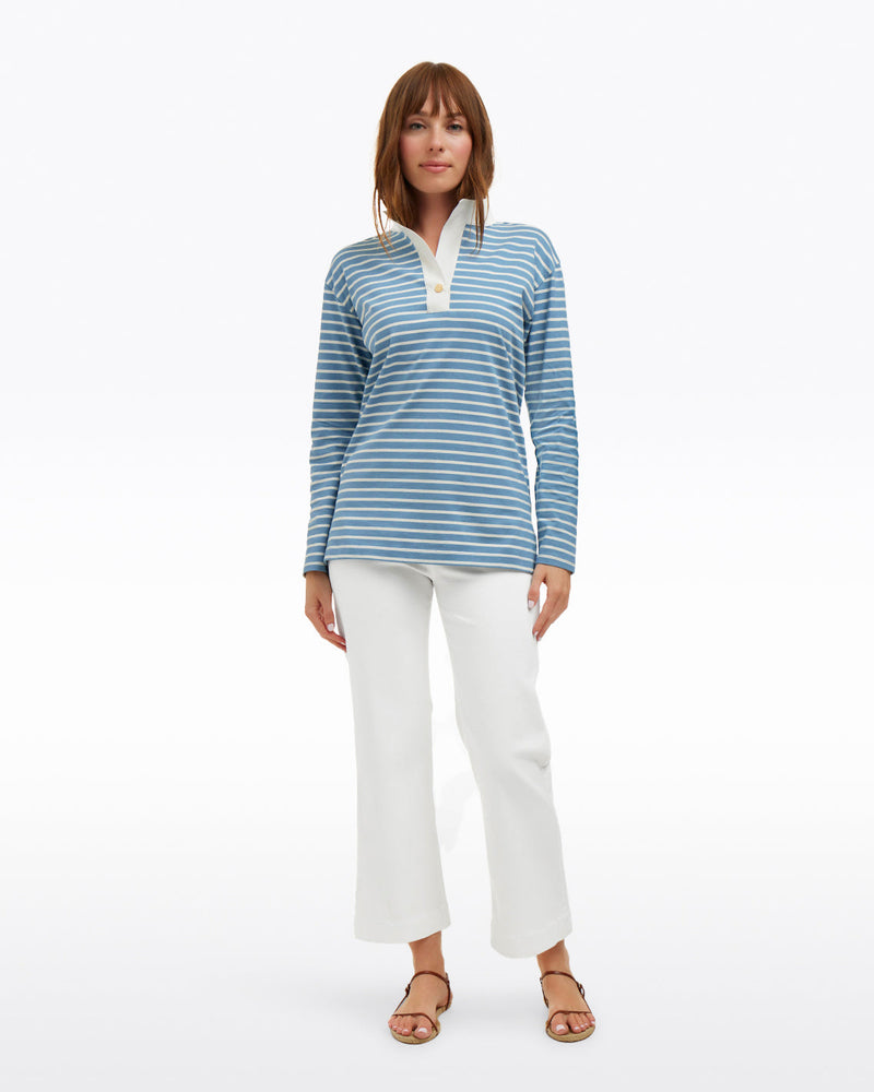 Gillian Long Sleeve Top in Blue Mariner Stripe