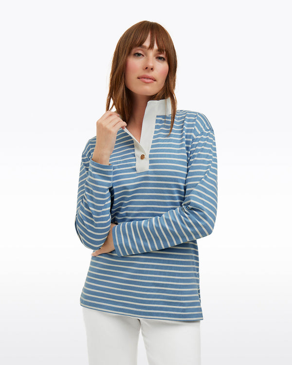 Gillian Long Sleeve Top in Blue Mariner Stripe