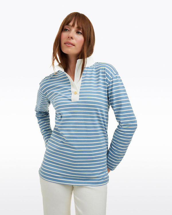 Gillian Long Sleeve Top in Blue Mariner Stripe
